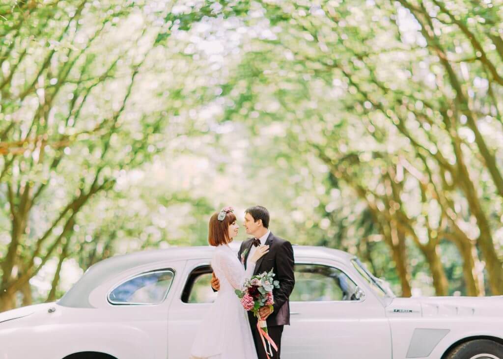 vintage car wedding transportation idea