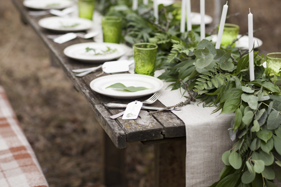 leather fern ecalyptus leaves Wedding decoration idea greece