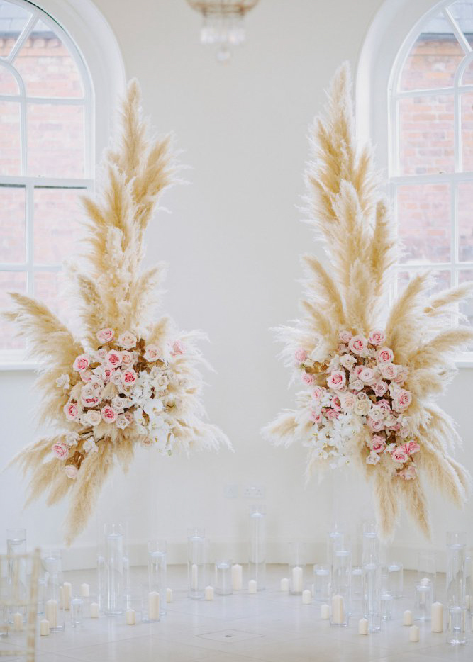 pampas wedding arch make happy memories